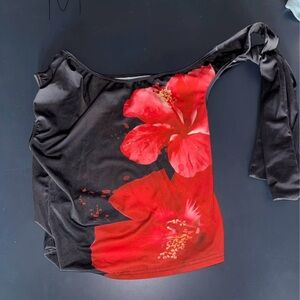 Floral Black and Red Women's Top
